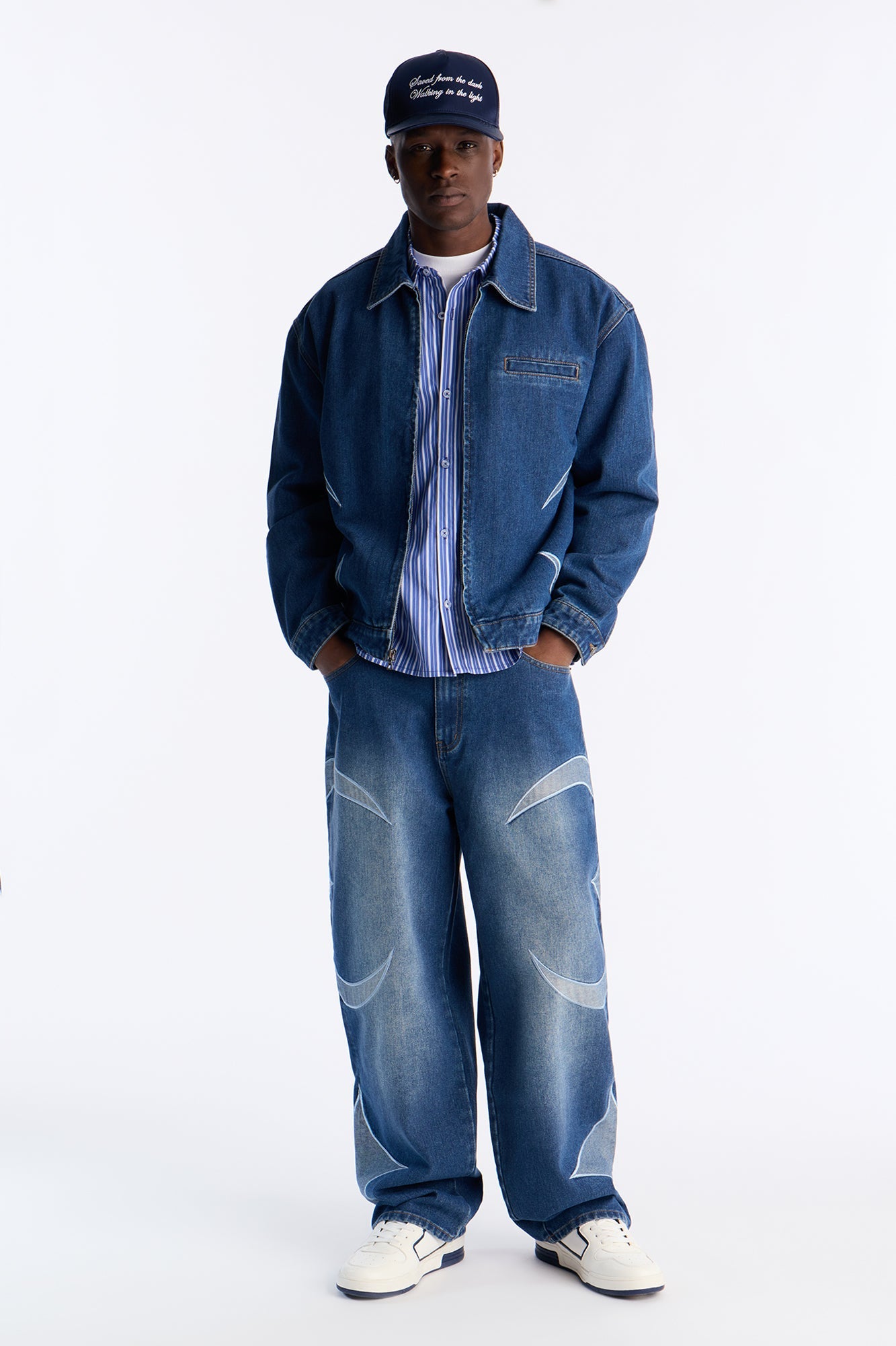 Cropped Crescent Denim Work Jacket - Medium Blue Wash