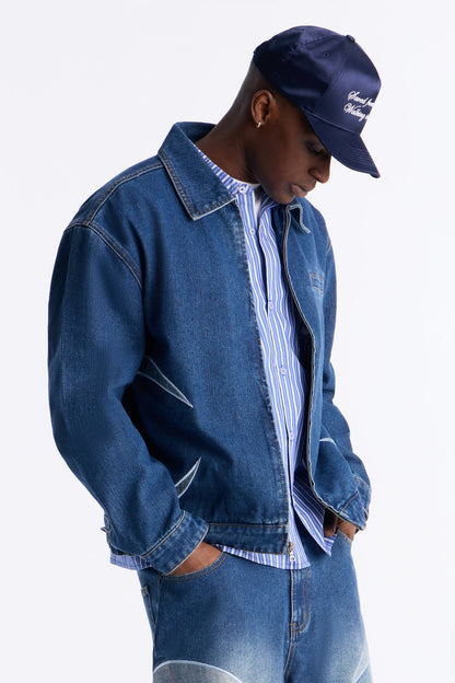 Cropped Crescent Denim Work Jacket - Medium Blue Wash