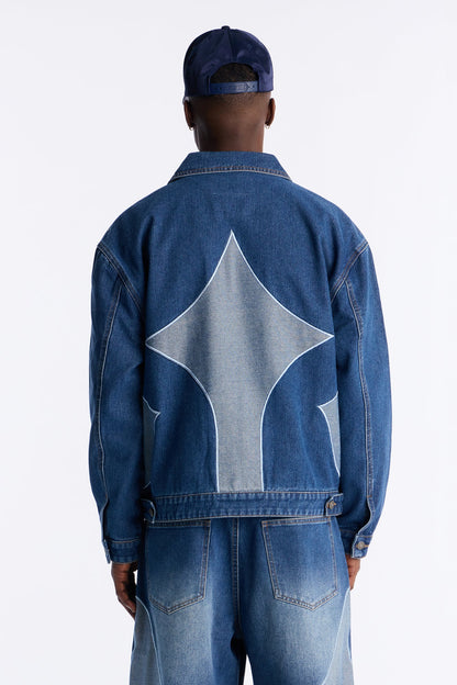 Cropped Crescent Denim Work Jacket - Medium Blue Wash