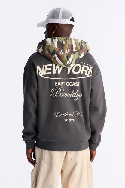 New York East Camo Zip Hoodie - Charcoal/combo