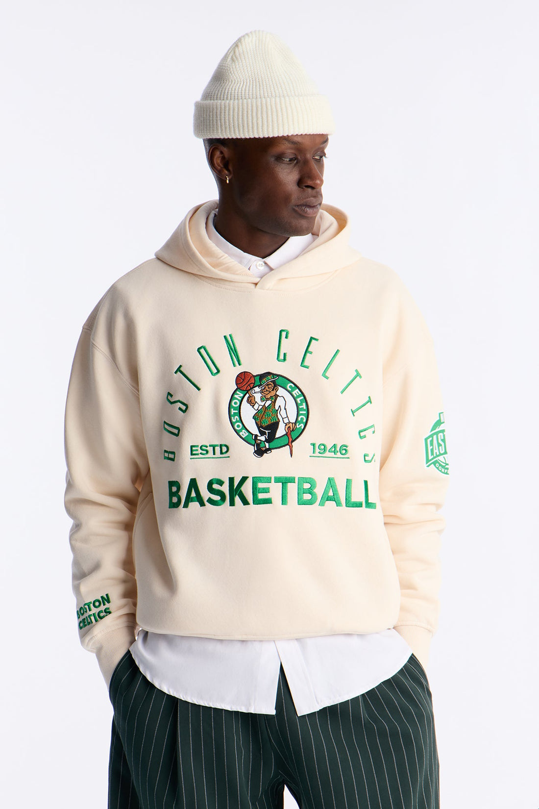Celtics Embroidered Oversized Hoodie - Cream