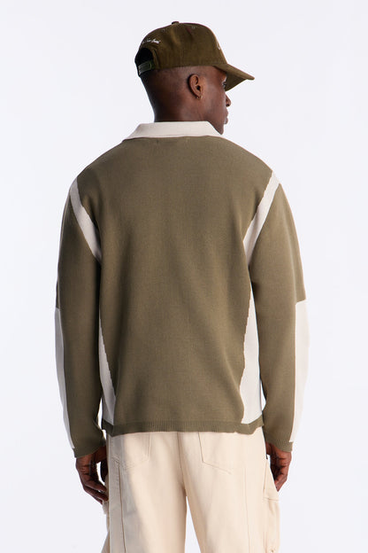 RM Moto Johnny Collar Sweater - Olive/combo