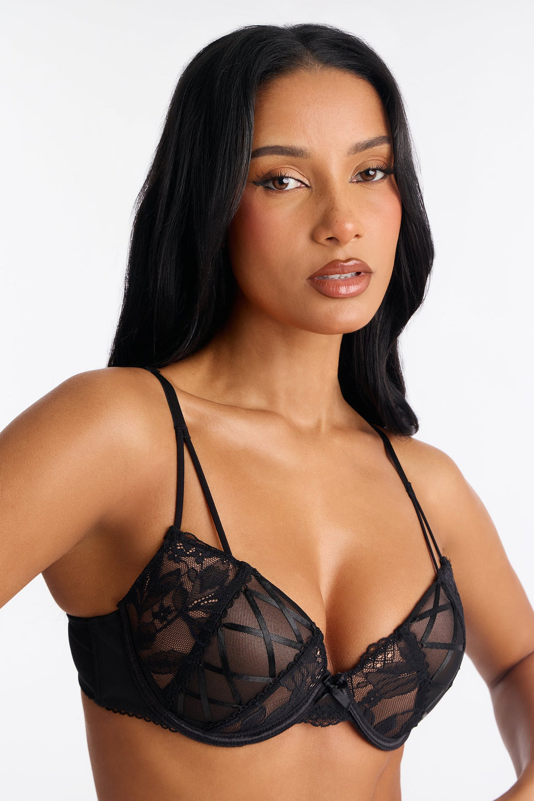 This Feeling Mesh Lace Push Up Bra - Black