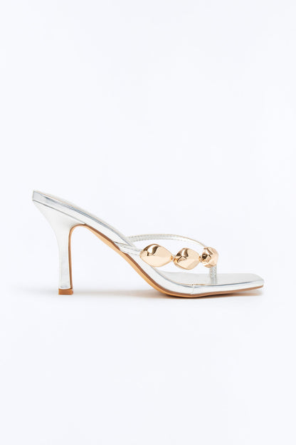 Halfway Hardware Thong Heels - Silver