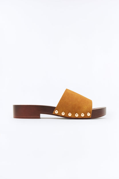 Melissa Studded Wood Sandals - Dark Brown
