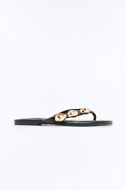 Chara Hardware Flip Flops - Black