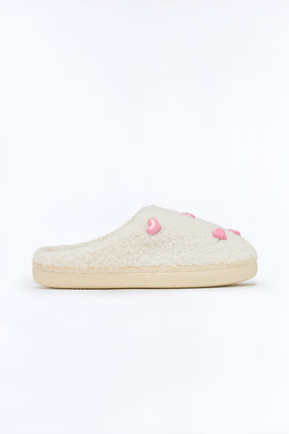 Heartbeat Sherpa Slippers - White/Pink