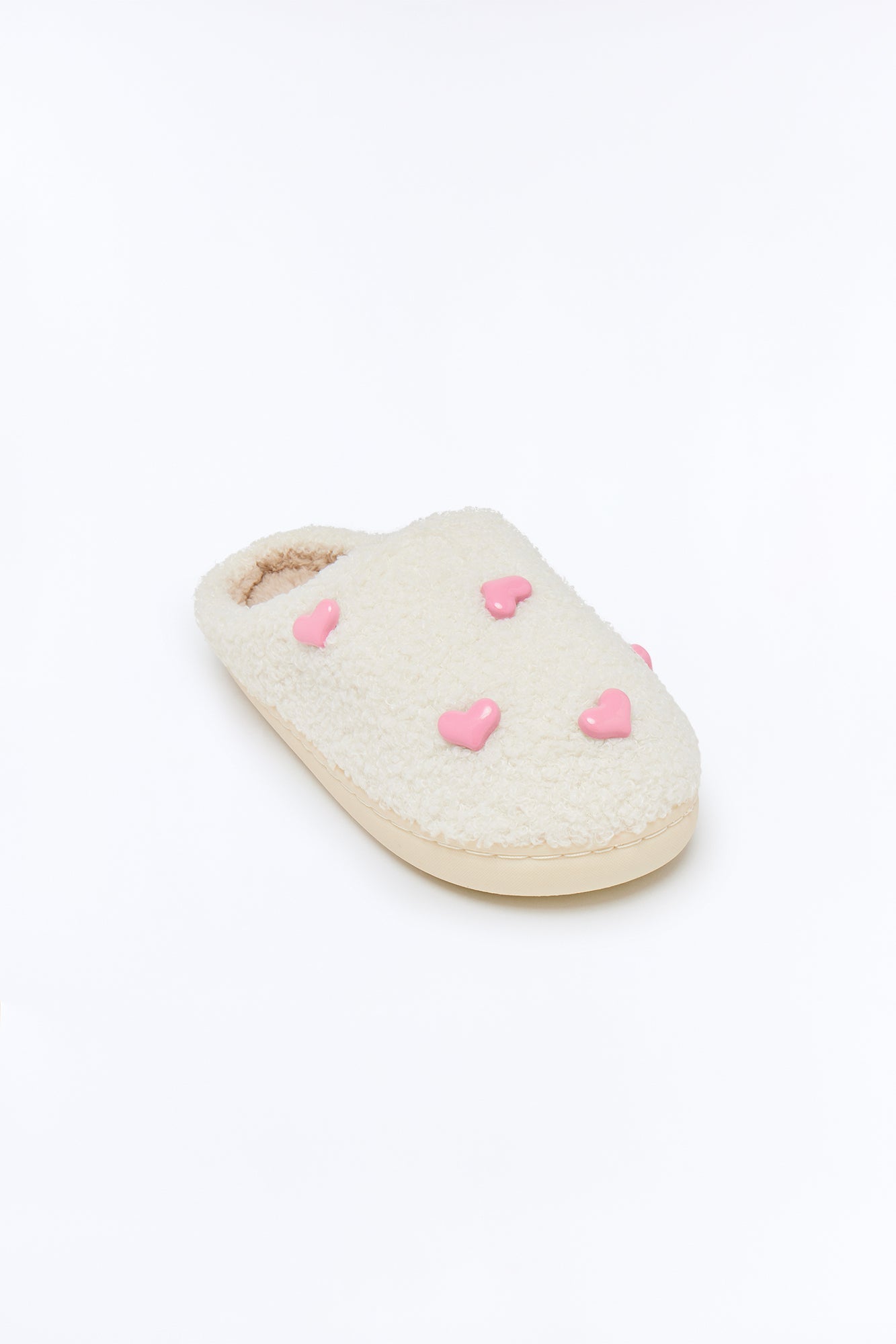 Heartbeat Sherpa Slippers - White/Pink
