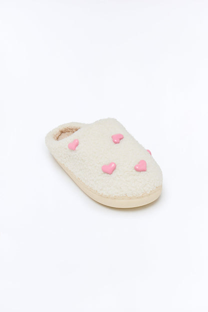 Heartbeat Sherpa Slippers - White/Pink