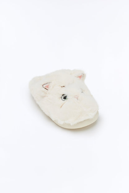 Loki Faux Fur Cat Slippers - Ivory