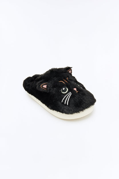 Loki Faux Fur Cat Slippers - Black