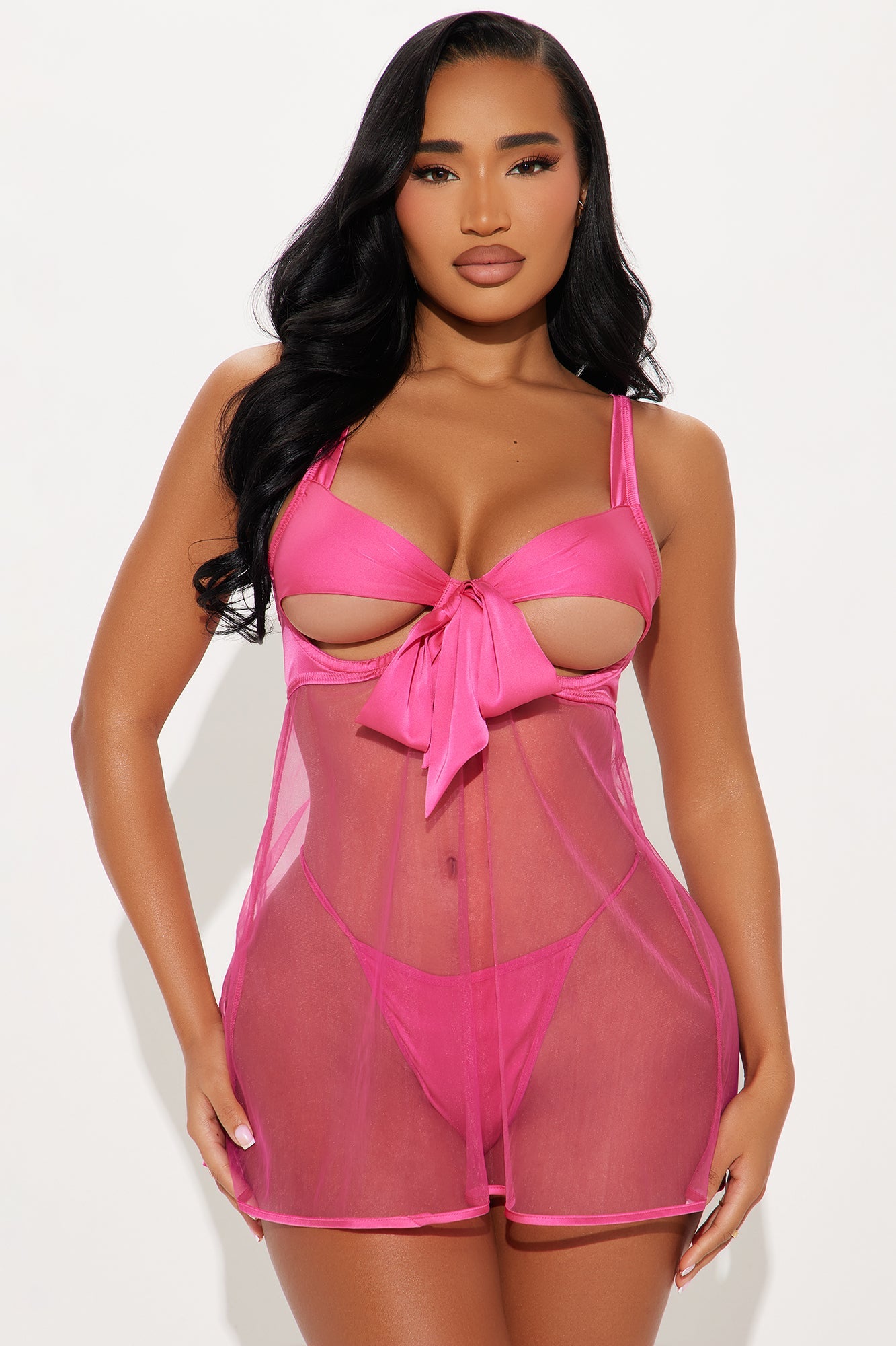 Abby Bow Tie Front Babydoll - Pink