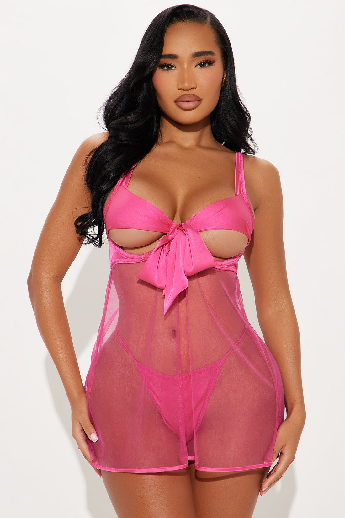 Abby Bow Tie Front Babydoll - Pink