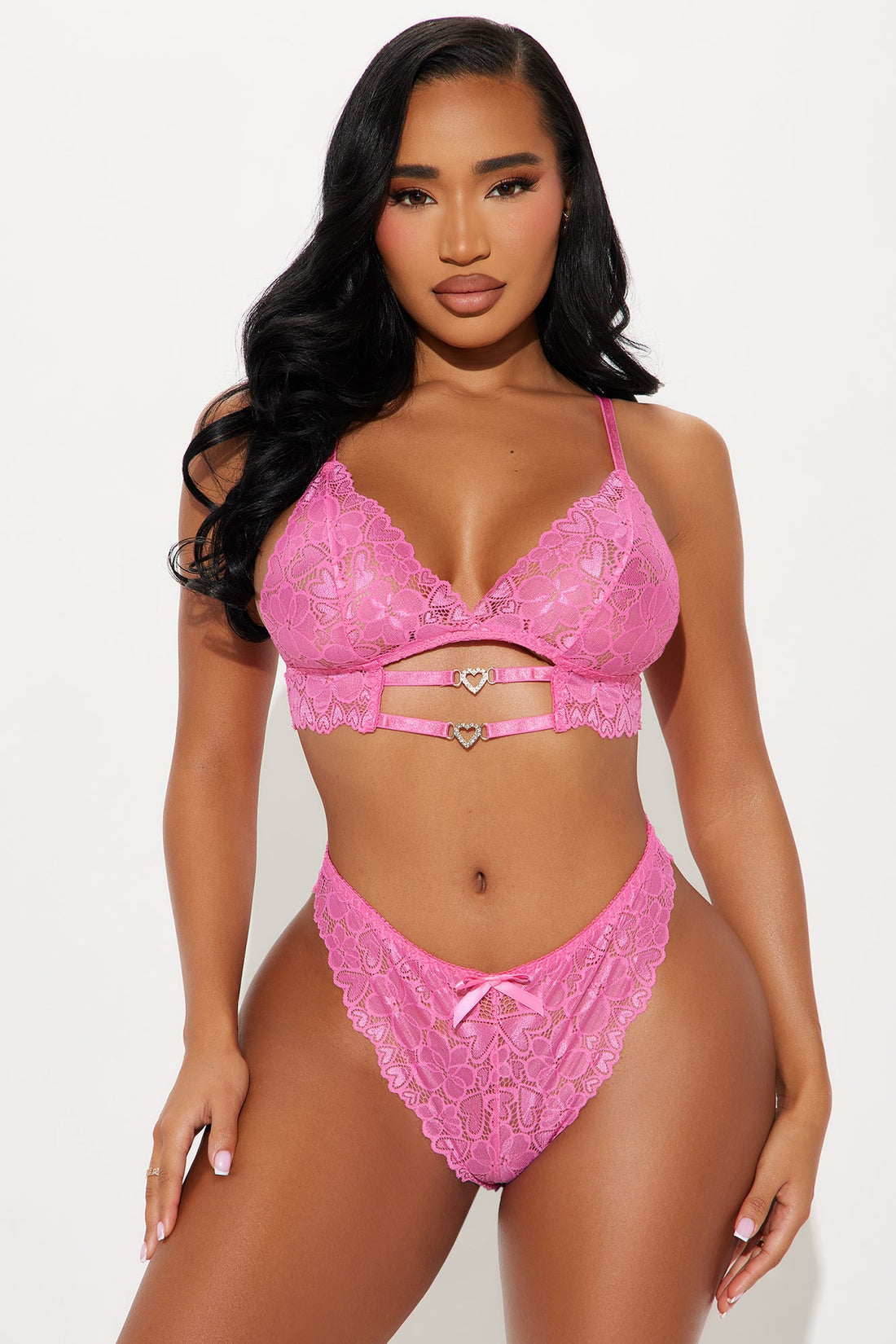 Secret Love Affair Crotchless 2 Piece Set - Hot Pink