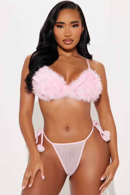 Sweet Lust Feather Bra And Panty Set - Pink