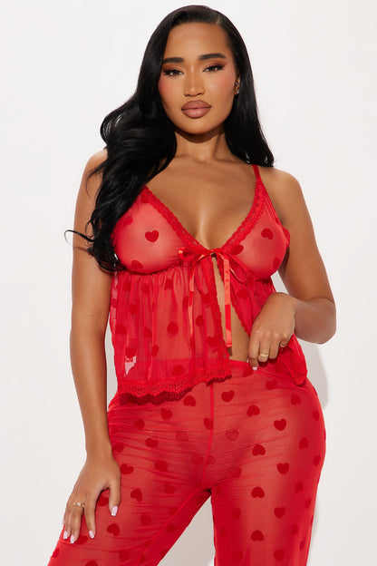 Tia Mesh Heart 2 Piece Set - Red