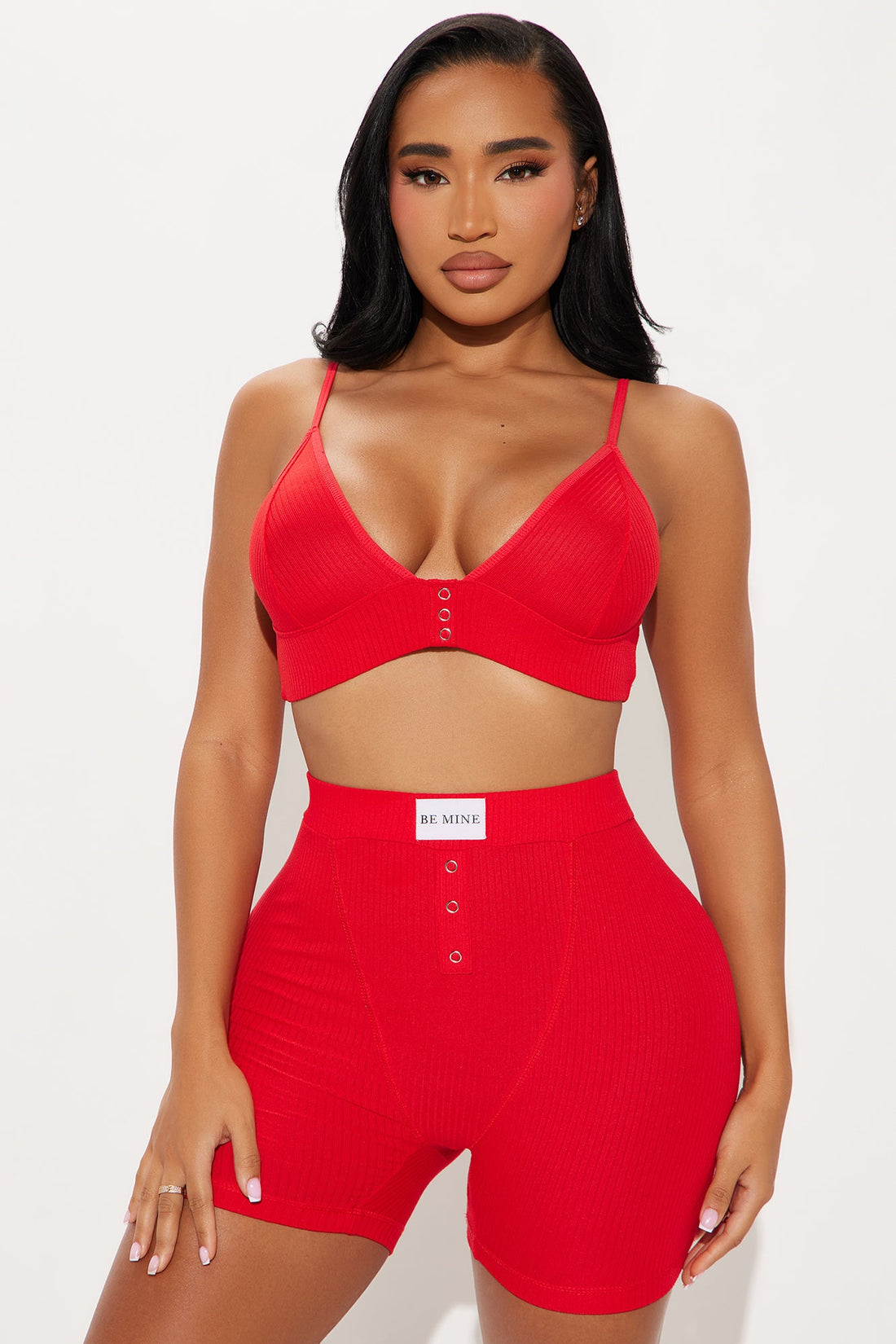 Adoring You Ribbed PJ Short Set - Red
