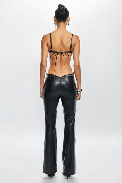 Vivienne Faux Leather Lace Up Pant - Black