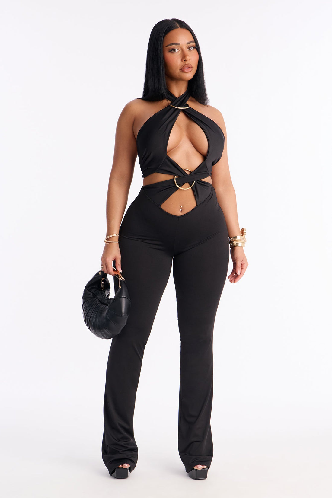 Miranda Cut Out Flare Leg Jumpsuit - Black