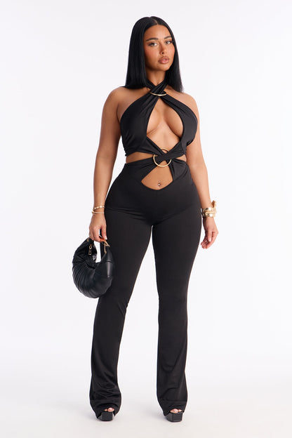 Miranda Cut Out Flare Leg Jumpsuit - Black