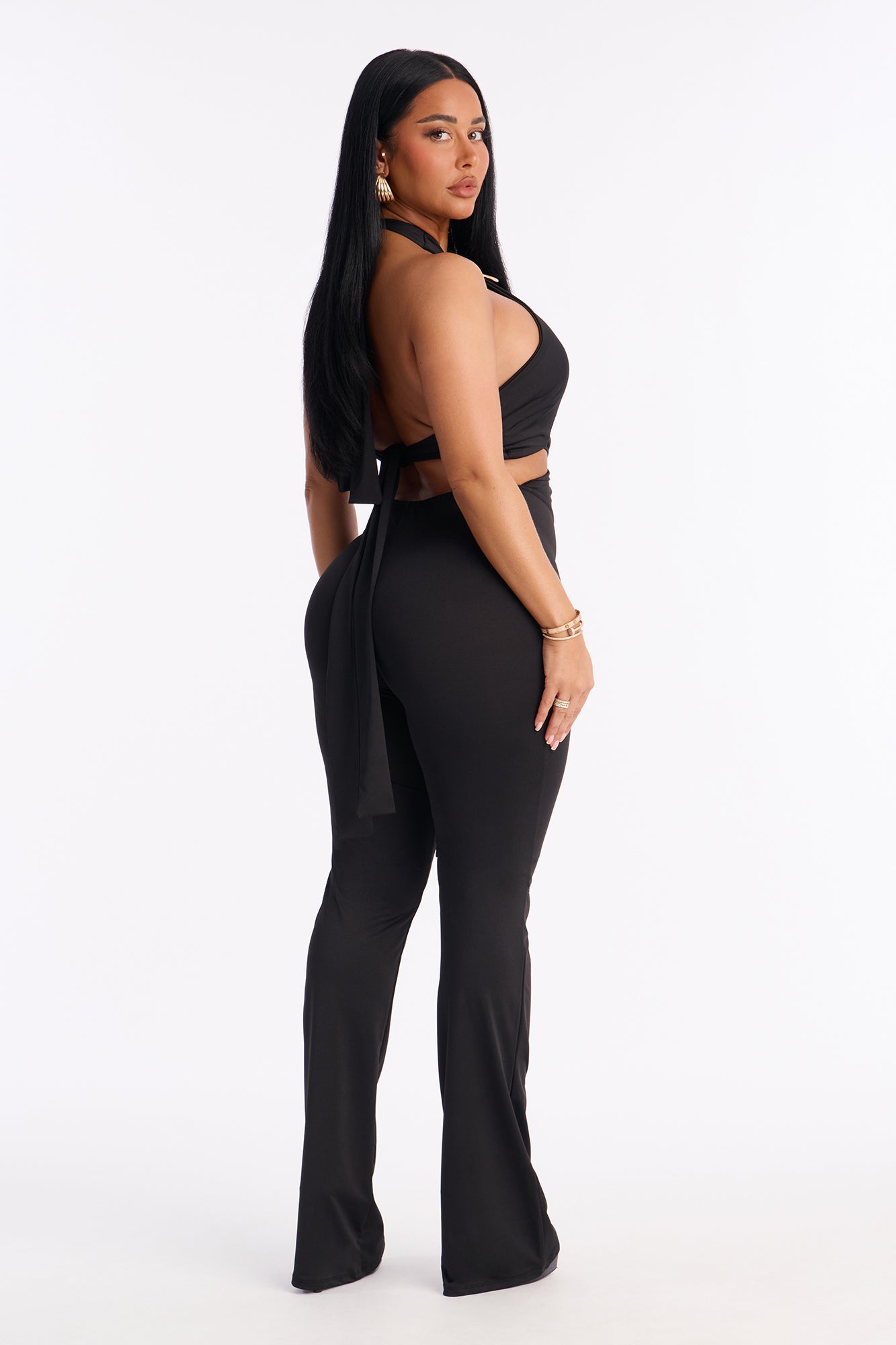 Miranda Cut Out Flare Leg Jumpsuit - Black