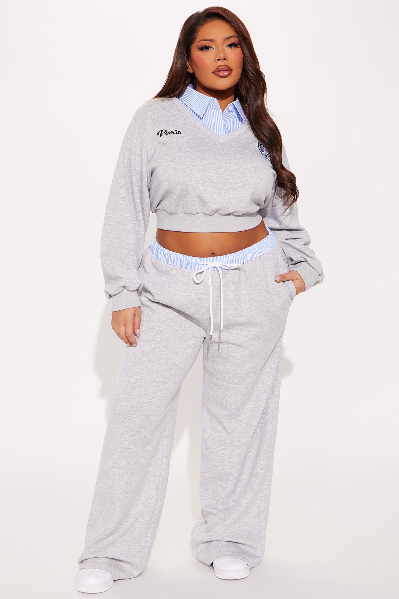 Riley Double Waistband Pant Set - Heather Grey