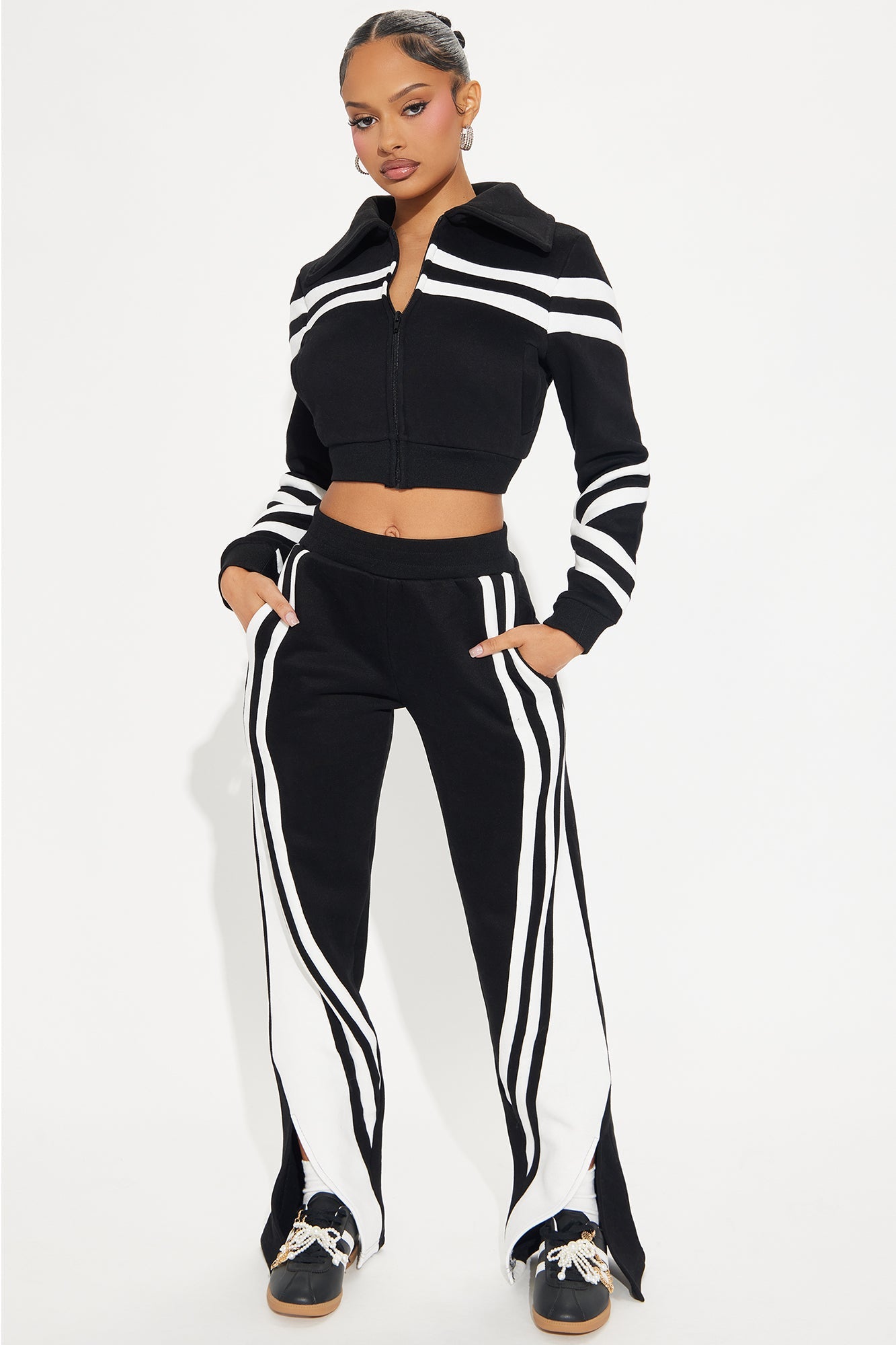 Zoe Fleece Pant Set - Black/combo