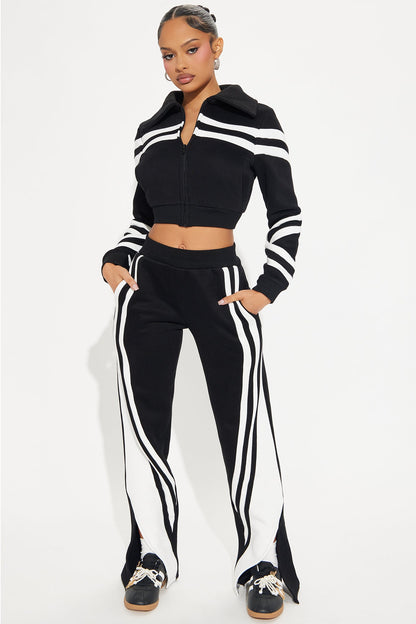 Zoe Fleece Pant Set - Black/combo