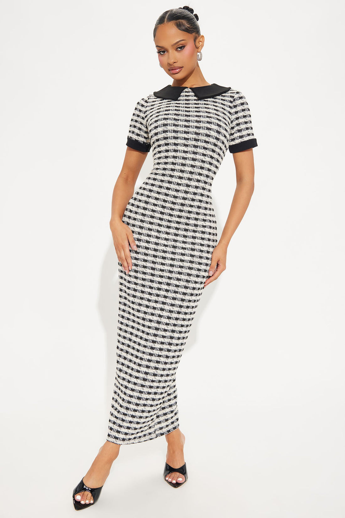 Jasmine Stretch Tweed Maxi Dress - Off White/combo