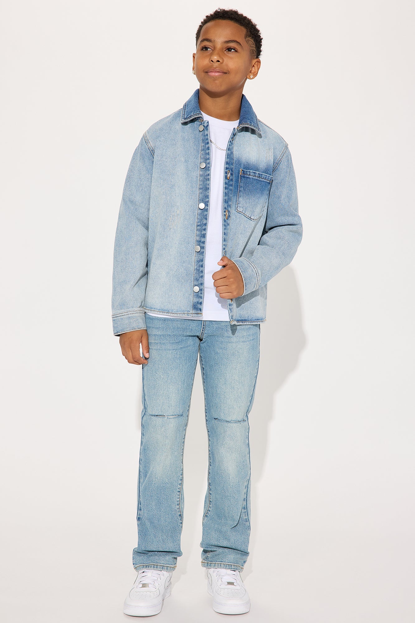 Mini Sun Faded Denim Work Shirt - Light Wash