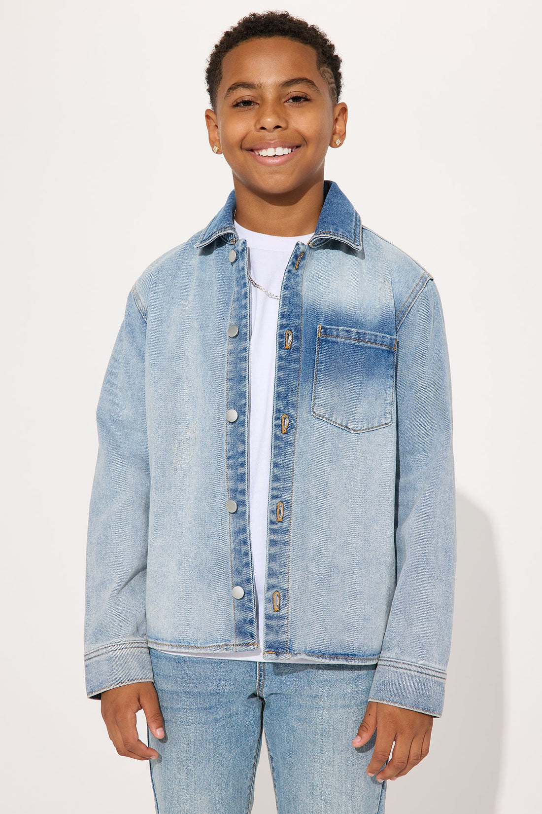 Mini Sun Faded Denim Work Shirt - Light Wash