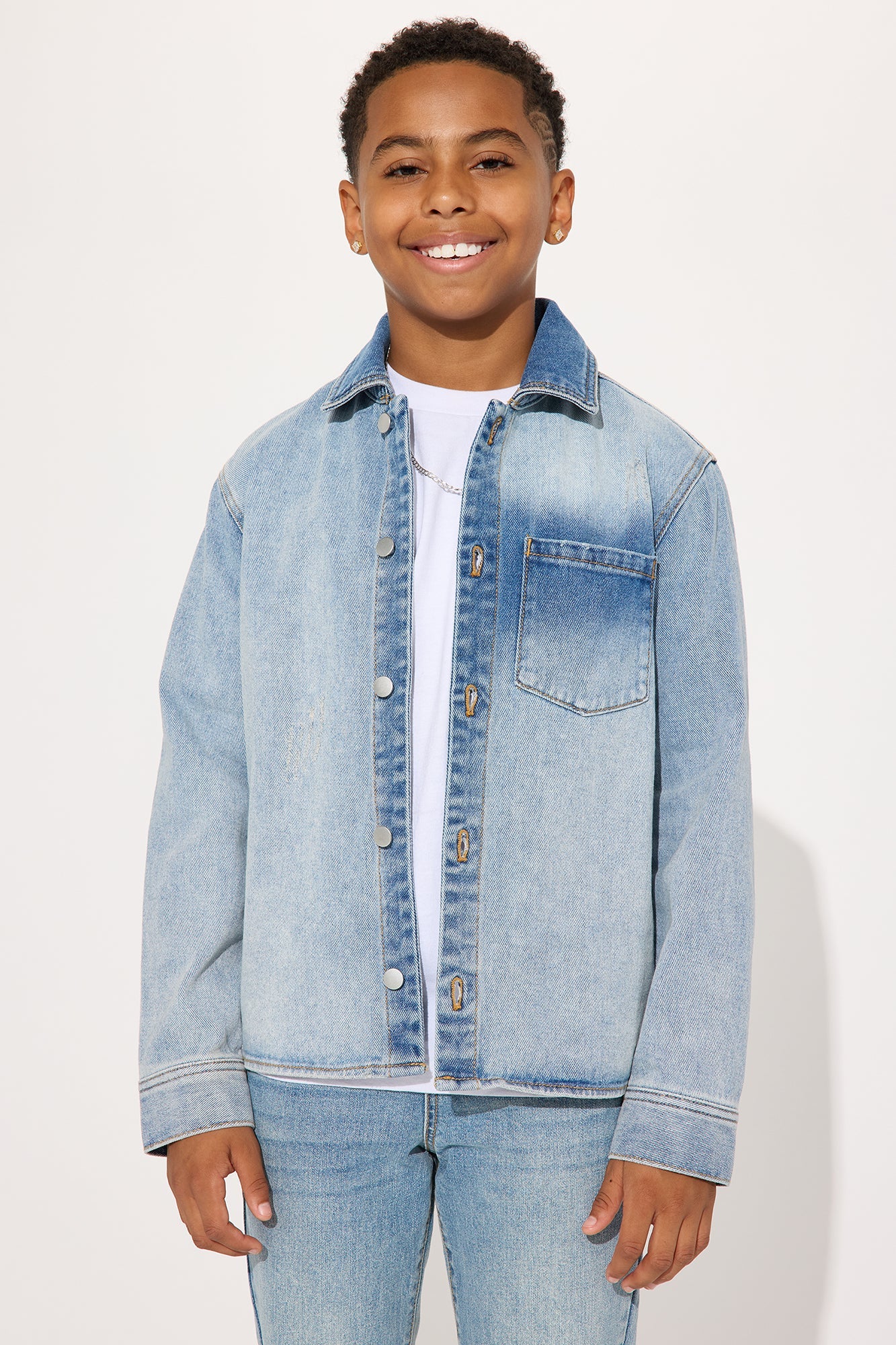 Mini Sun Faded Denim Work Shirt - Light Wash