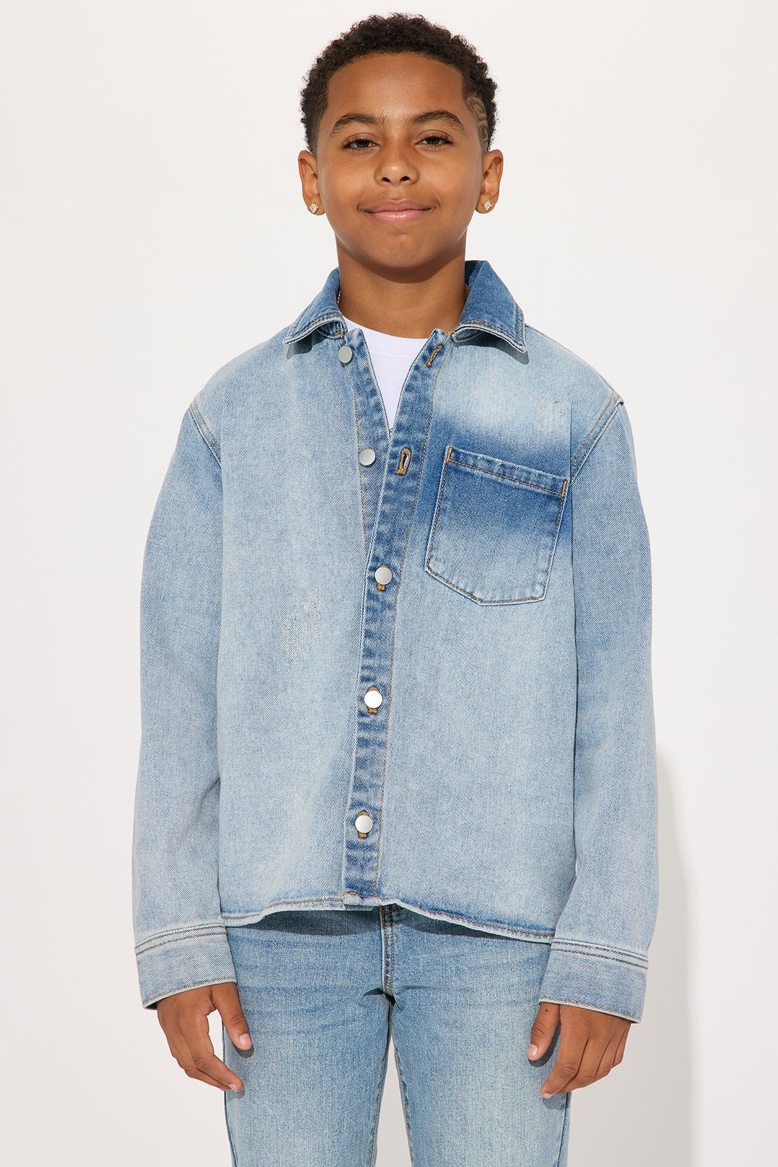 Mini Sun Faded Denim Work Shirt - Light Wash