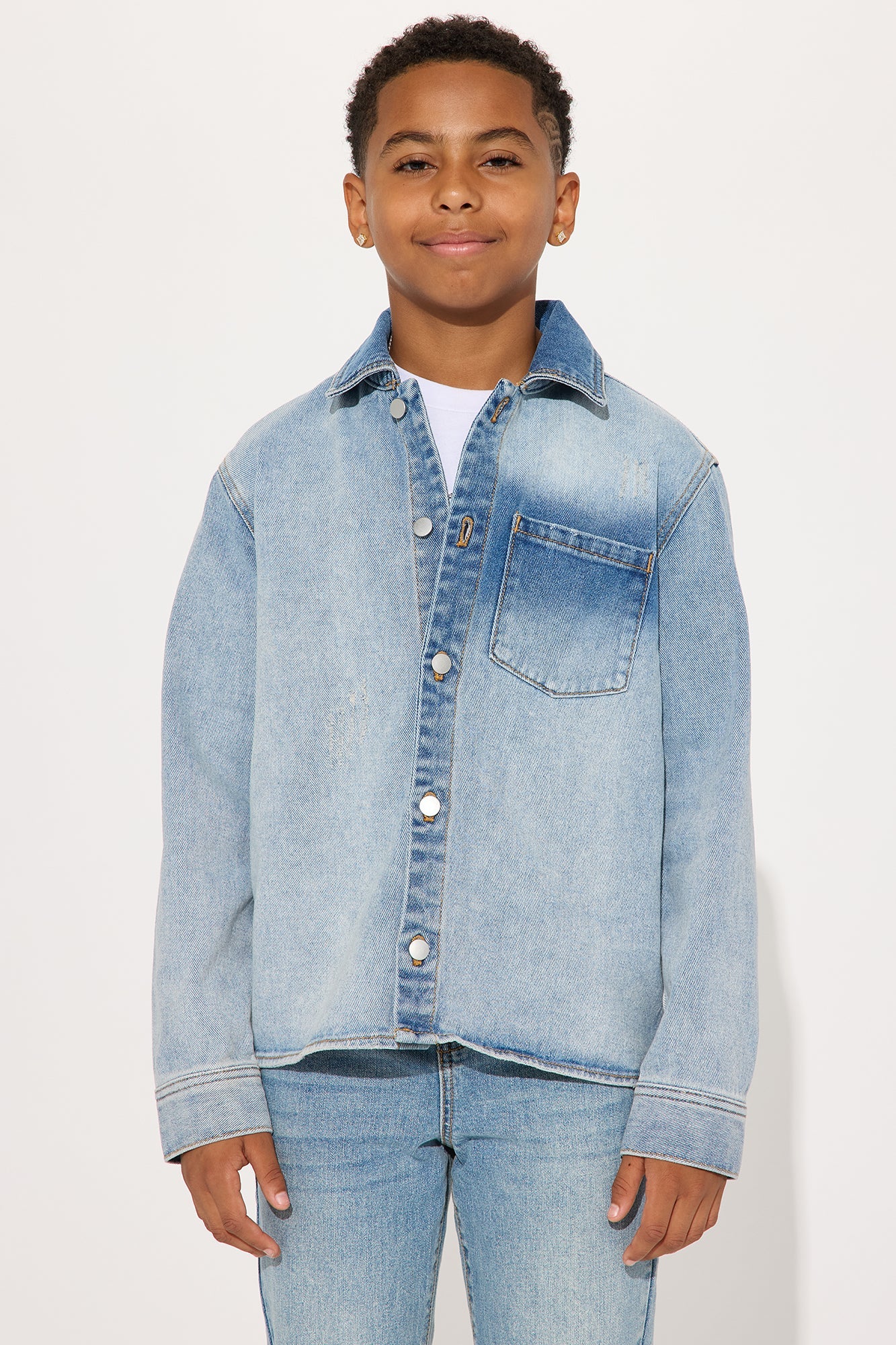 Mini Sun Faded Denim Work Shirt - Light Wash