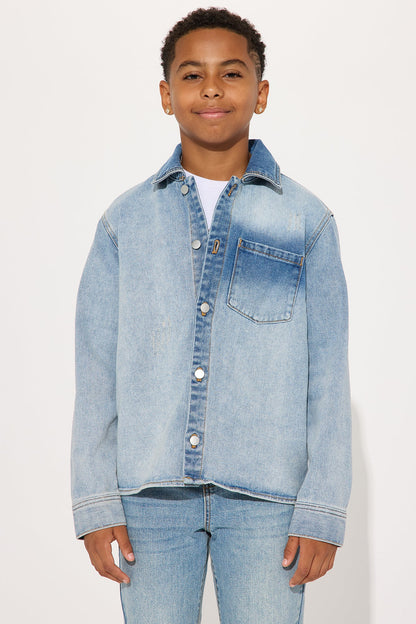 Mini Sun Faded Denim Work Shirt - Light Wash