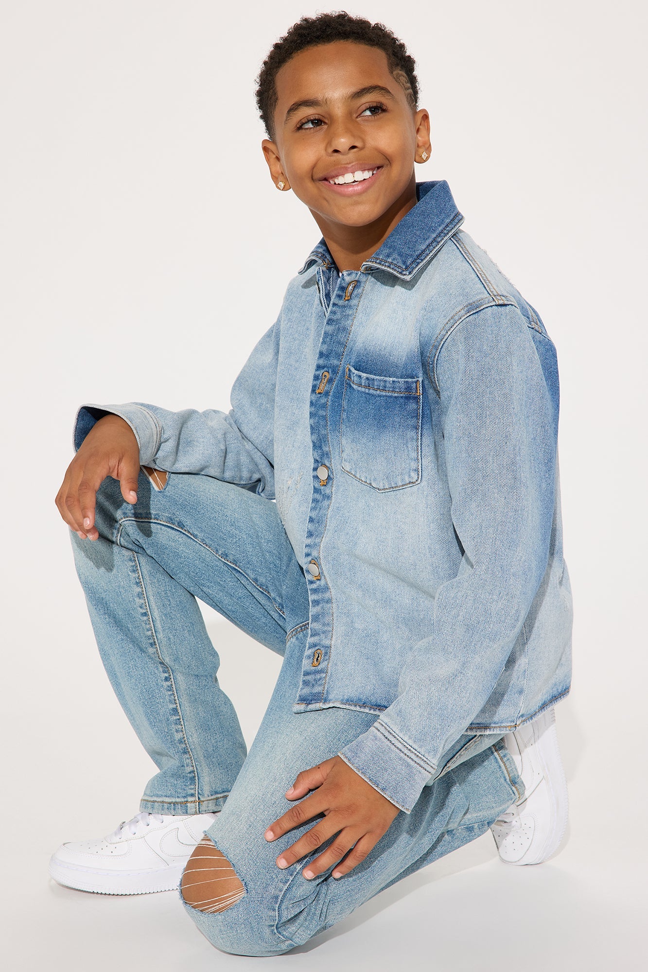 Mini Sun Faded Denim Work Shirt - Light Wash