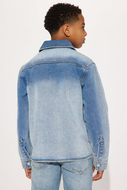 Mini Sun Faded Denim Work Shirt - Light Wash