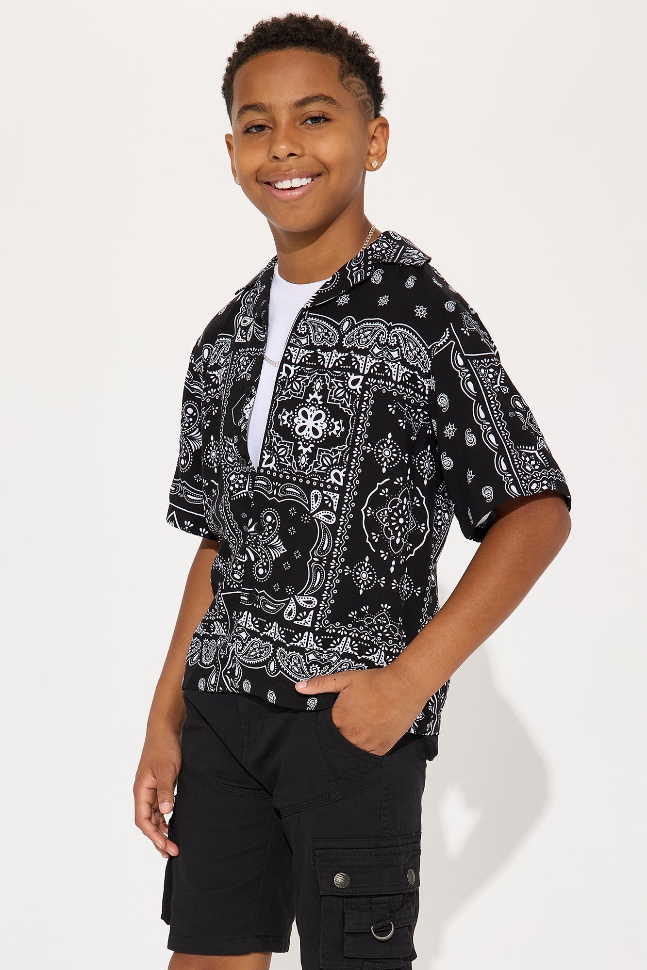 Mini Classic Paisley Short Sleeve Woven Top - Black