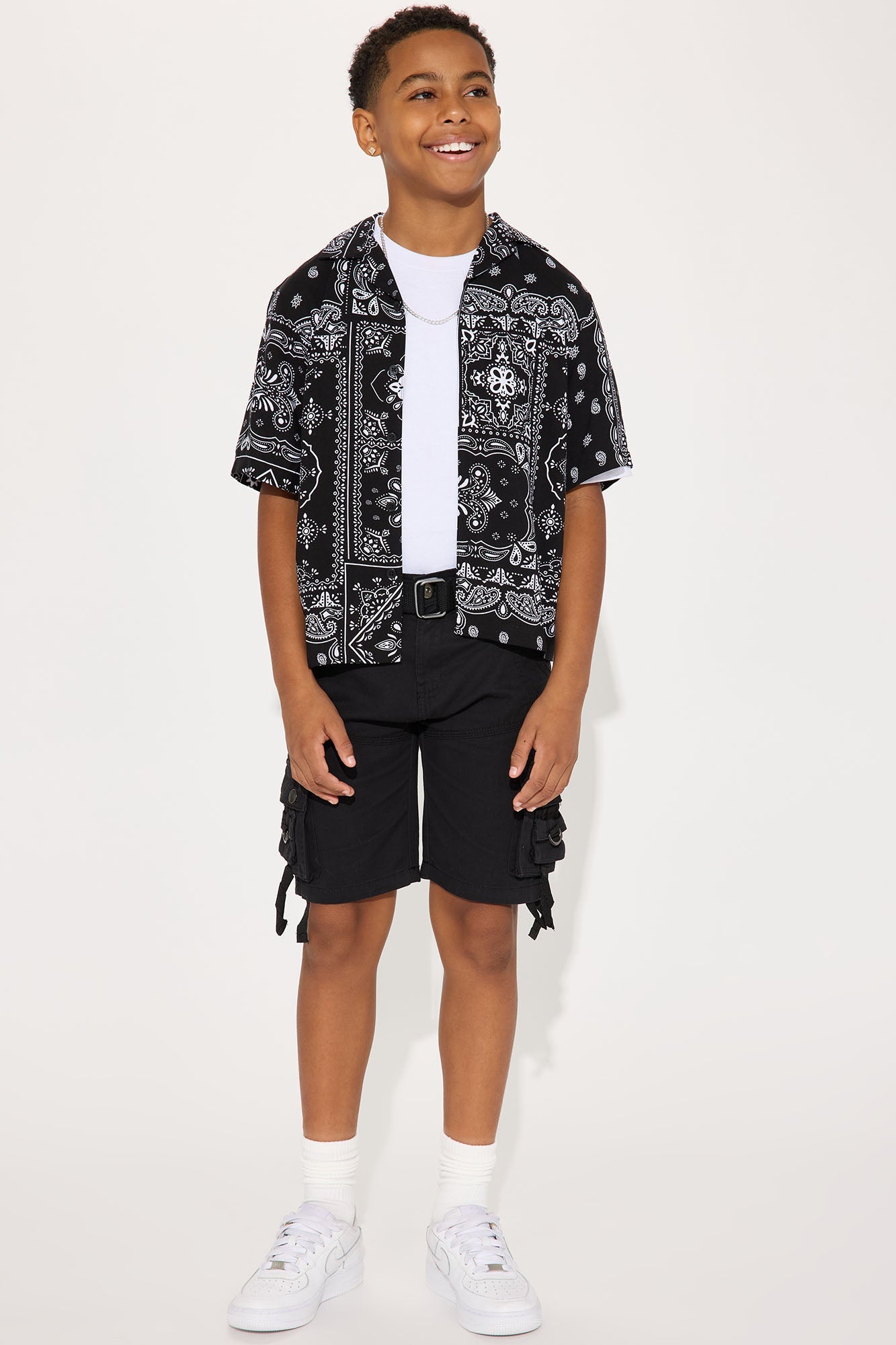 Mini Belted Poplin Cargo Shorts - Black