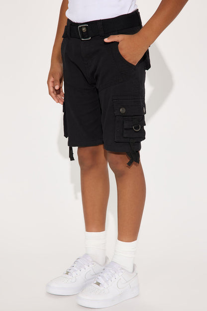 Mini Belted Poplin Cargo Shorts - Black