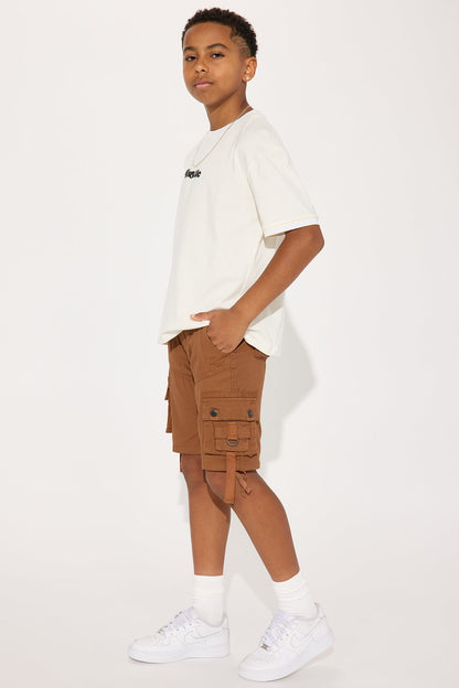 Mini Belted Poplin Cargo Shorts - Khaki