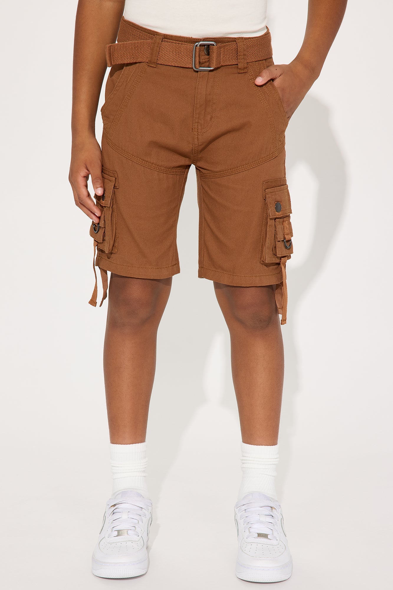 Mini Belted Poplin Cargo Shorts - Khaki