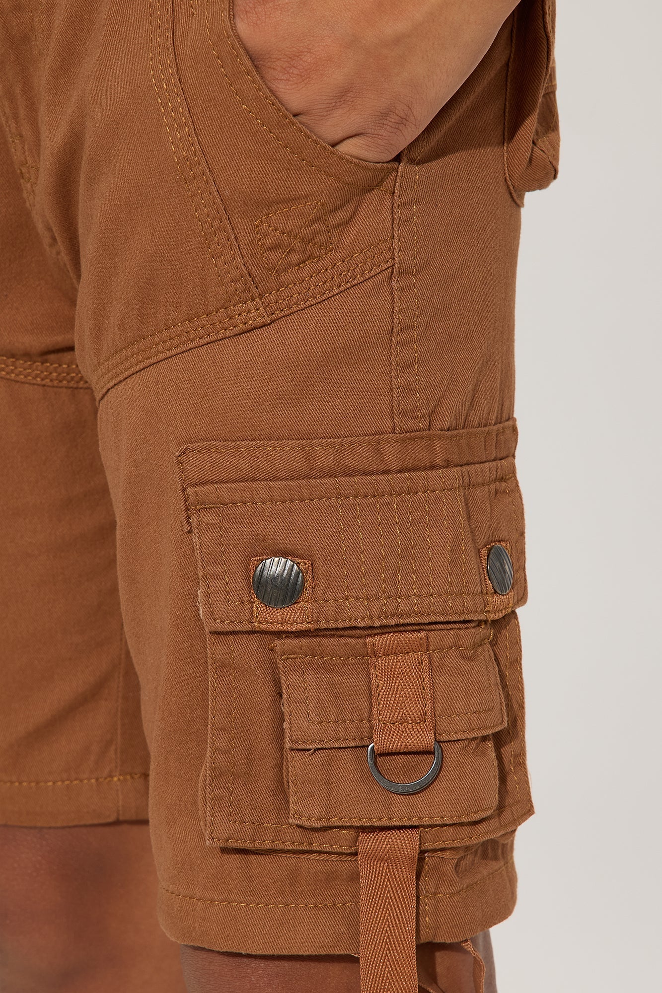 Mini Belted Poplin Cargo Shorts - Khaki