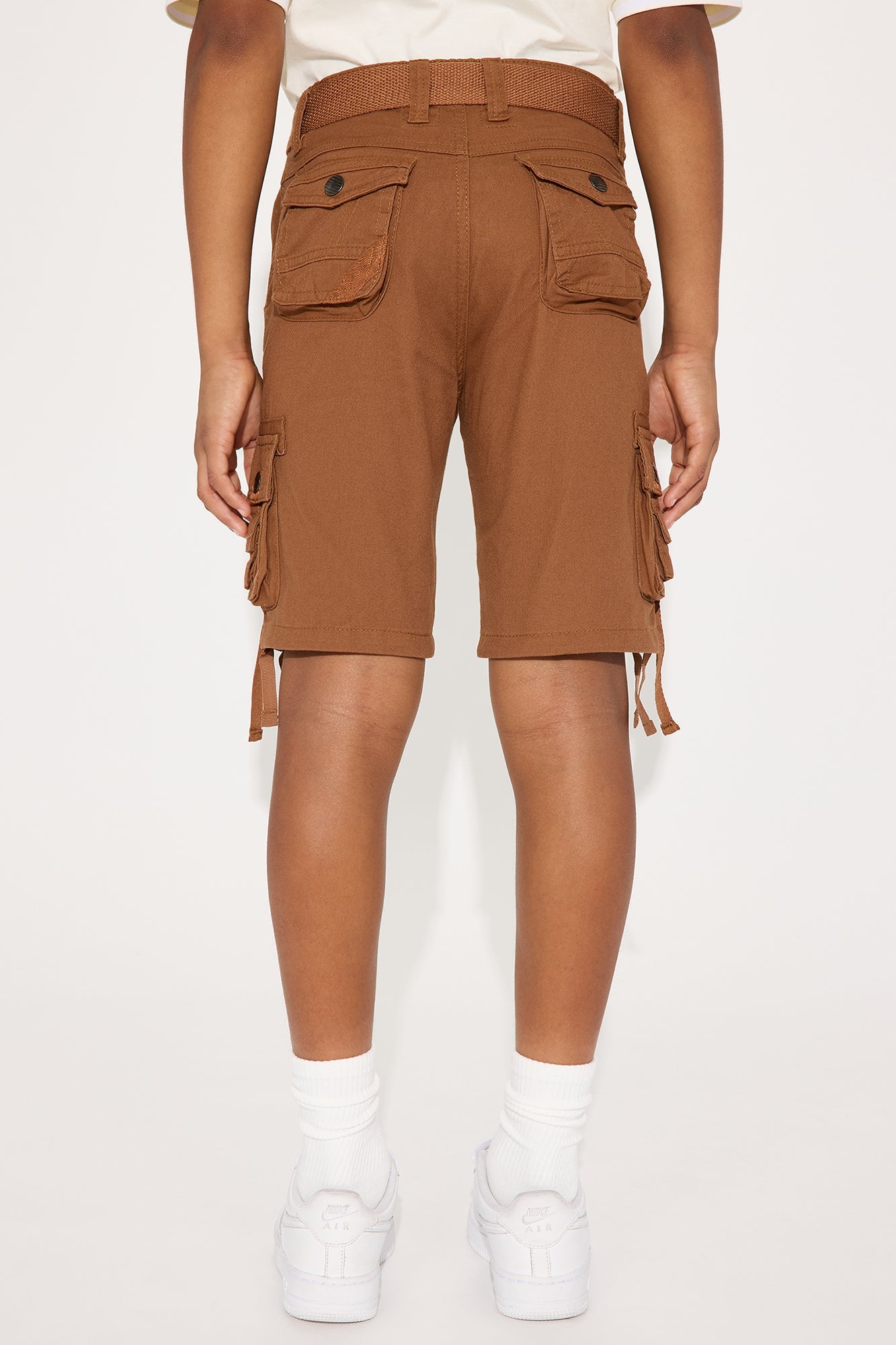 Mini Belted Poplin Cargo Shorts - Khaki