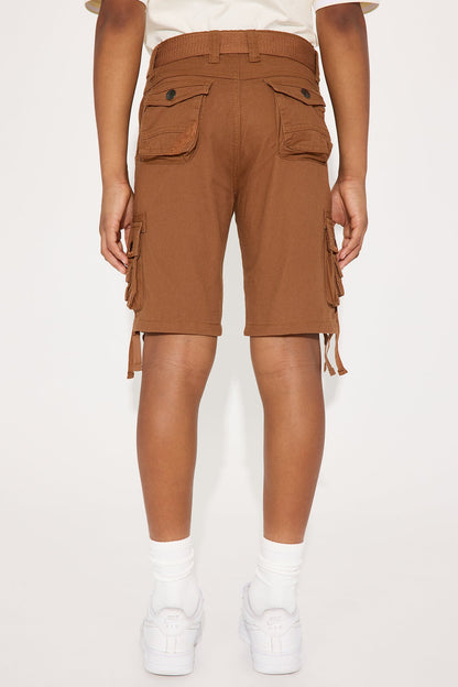 Mini Belted Poplin Cargo Shorts - Khaki