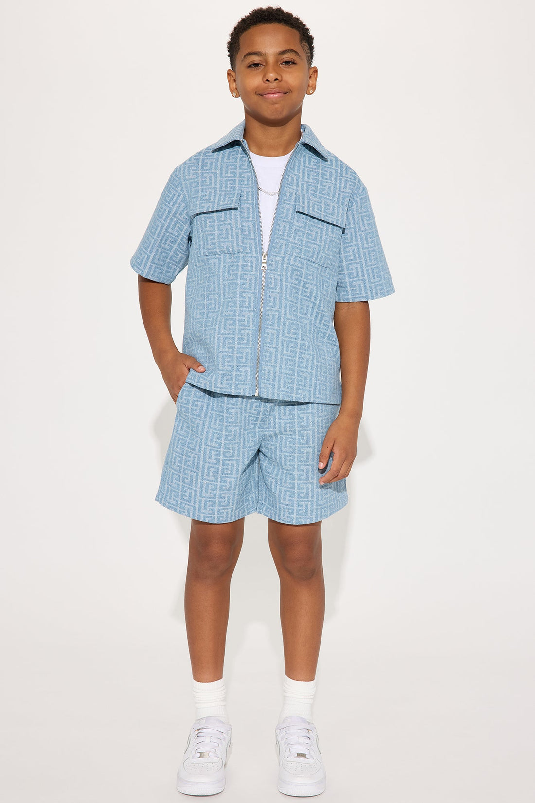 Mini Fallon Jacquard Zip Shirt - Blue