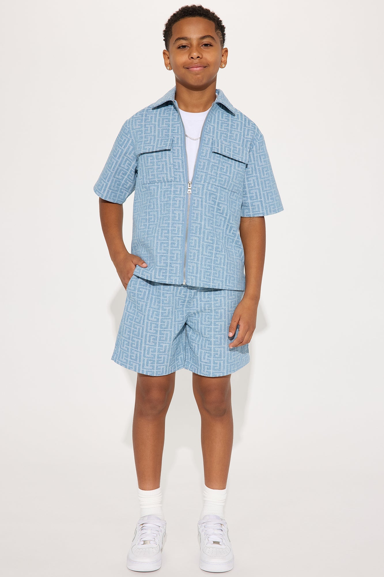 Mini Fallon Jacquard Zip Shirt - Blue