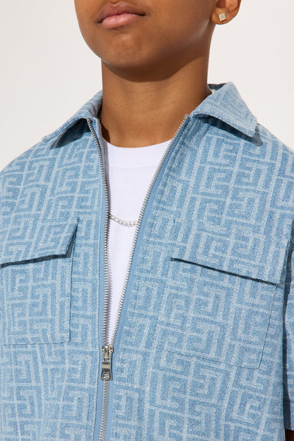 Mini Fallon Jacquard Zip Shirt - Blue