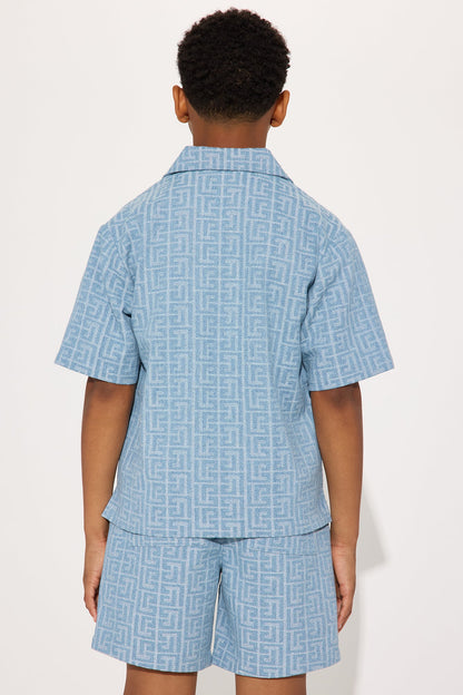 Mini Fallon Jacquard Zip Shirt - Blue