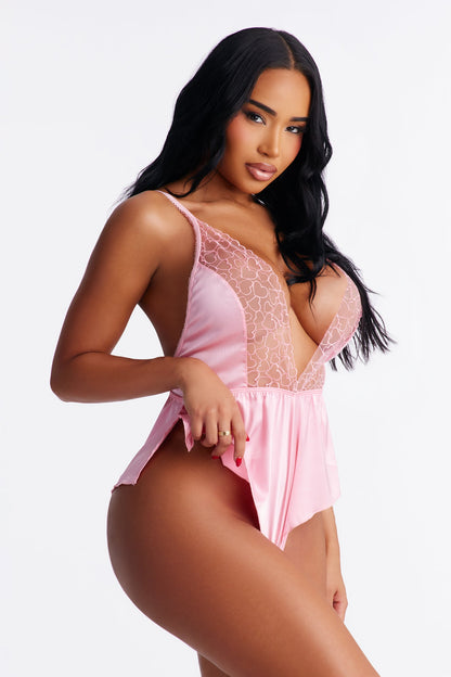 Barely Blush Satin Romper Teddy - Pink